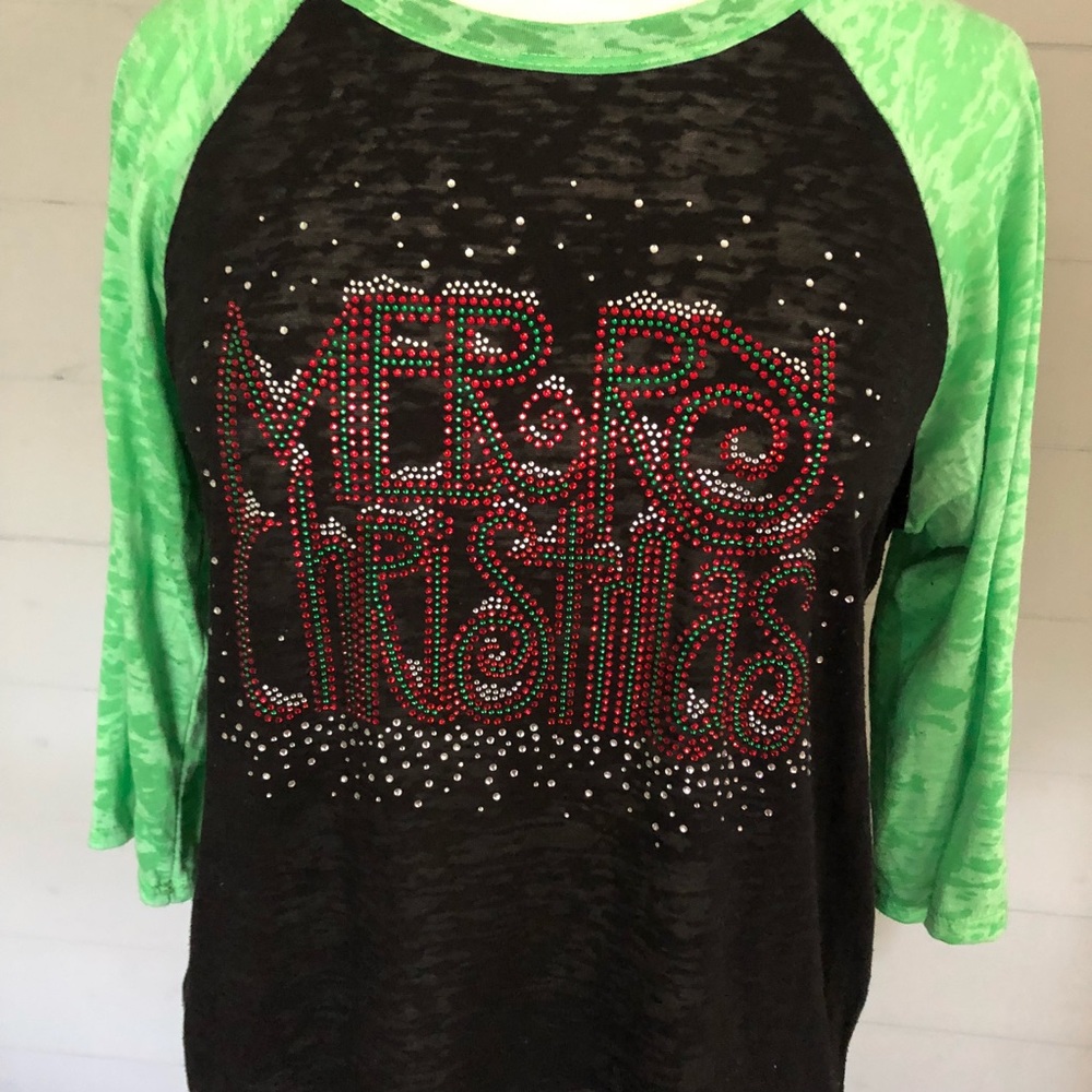Merry Christmas Raglan 3/4 Length Sleeve Tee - Picture 2 of 5